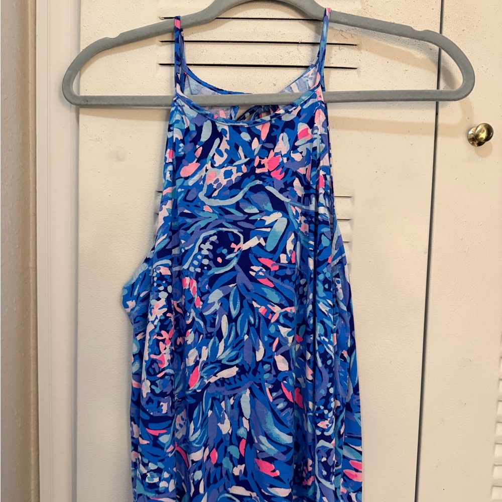 Lilly Pulitzer Dress Womens medium Blue Pink Vacation Tropical Beach Preppy